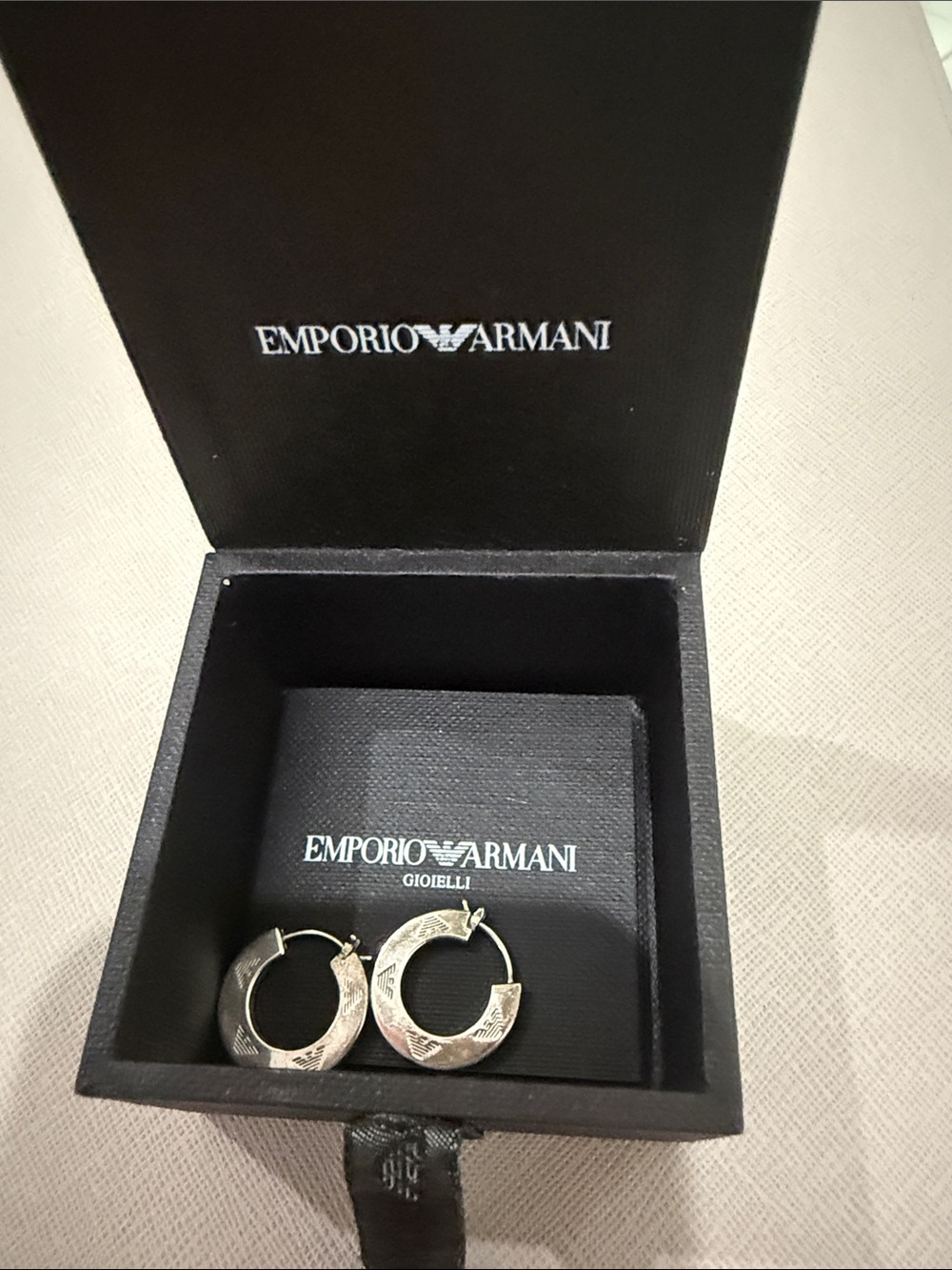 Emporio Armani Silver-Tone Hoop Earrings Designer Jewelry